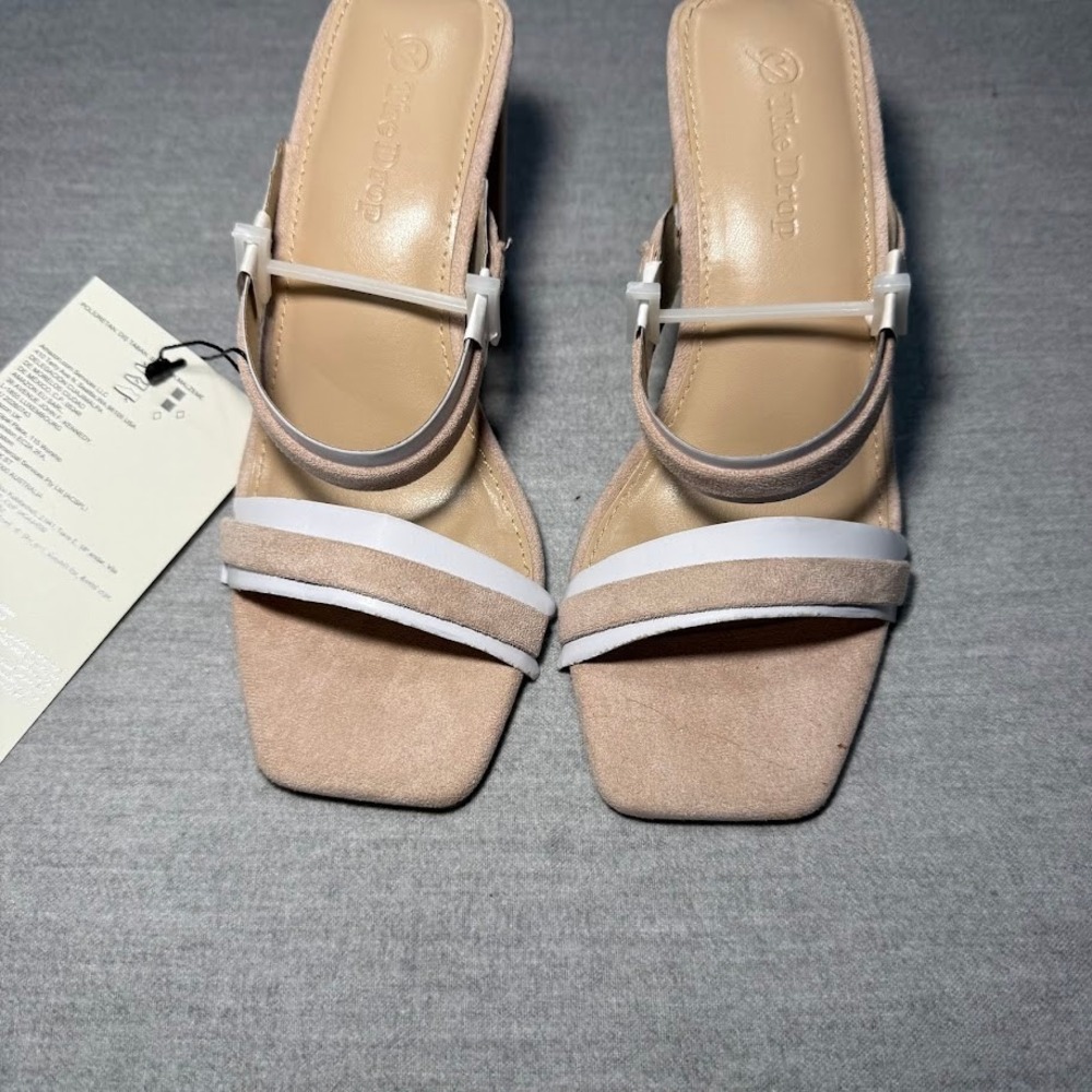 The Drop Women Blush Pink Suede Block Heel Square Toe Mules Sandals Size 5